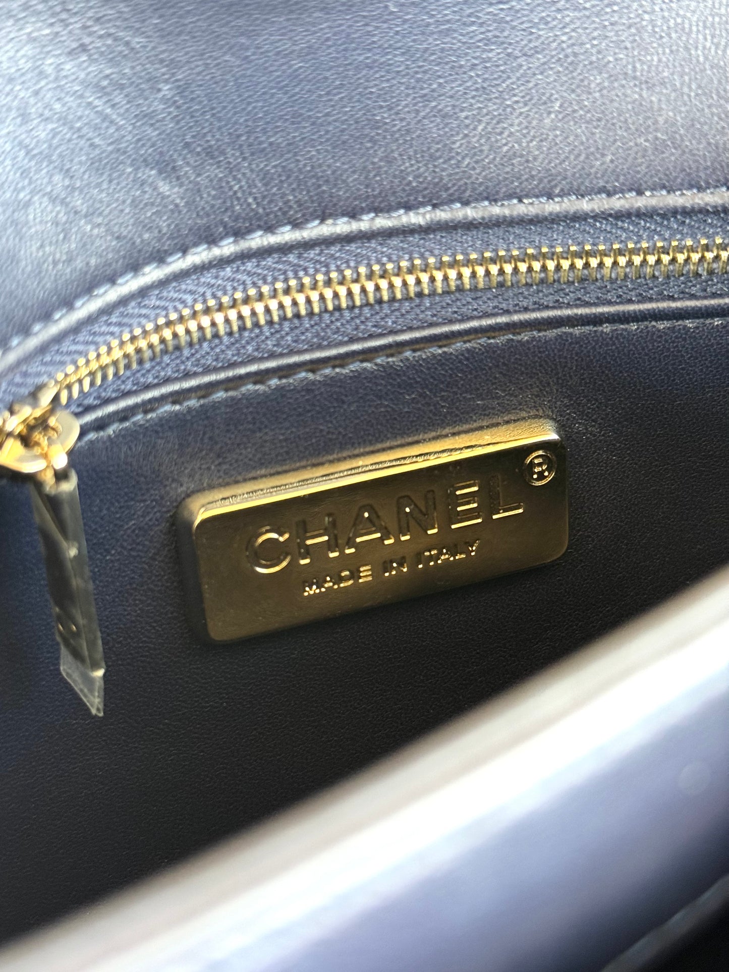 Pre-owned Chanel CC Chain Python Navy Flap Bag