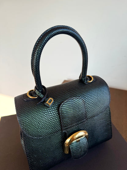 Pre-owned Delvaux Brillant Mini Metallic Dark Green Lizard Bag
