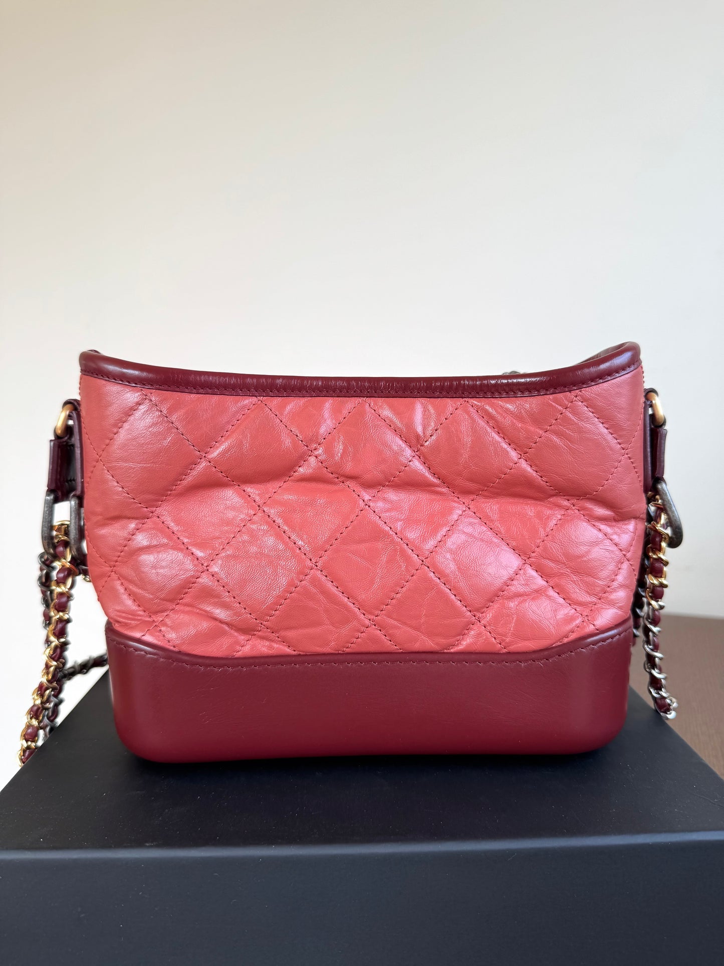Pre-owned Chanel Gabrielle Small Brick Red Burgundy Leather Hobo Bag