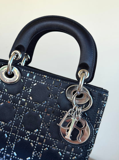 Pre-owned Dior Lady Dior Mini Black Satin Bag