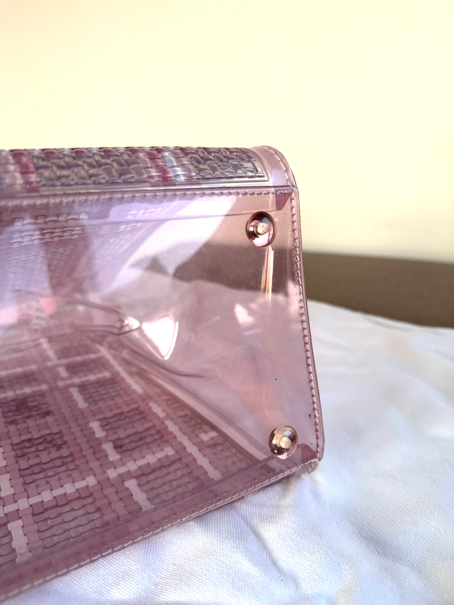 Pre-owned Delvaux Vinyl Gingham The Dreamer Brillant MM Pink Bag