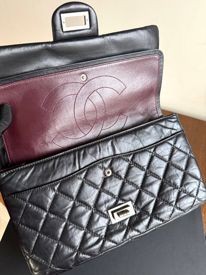 Pre-owned Chanel 2.55 Reissue Maxi 227 Black Calfskin Flap Bag