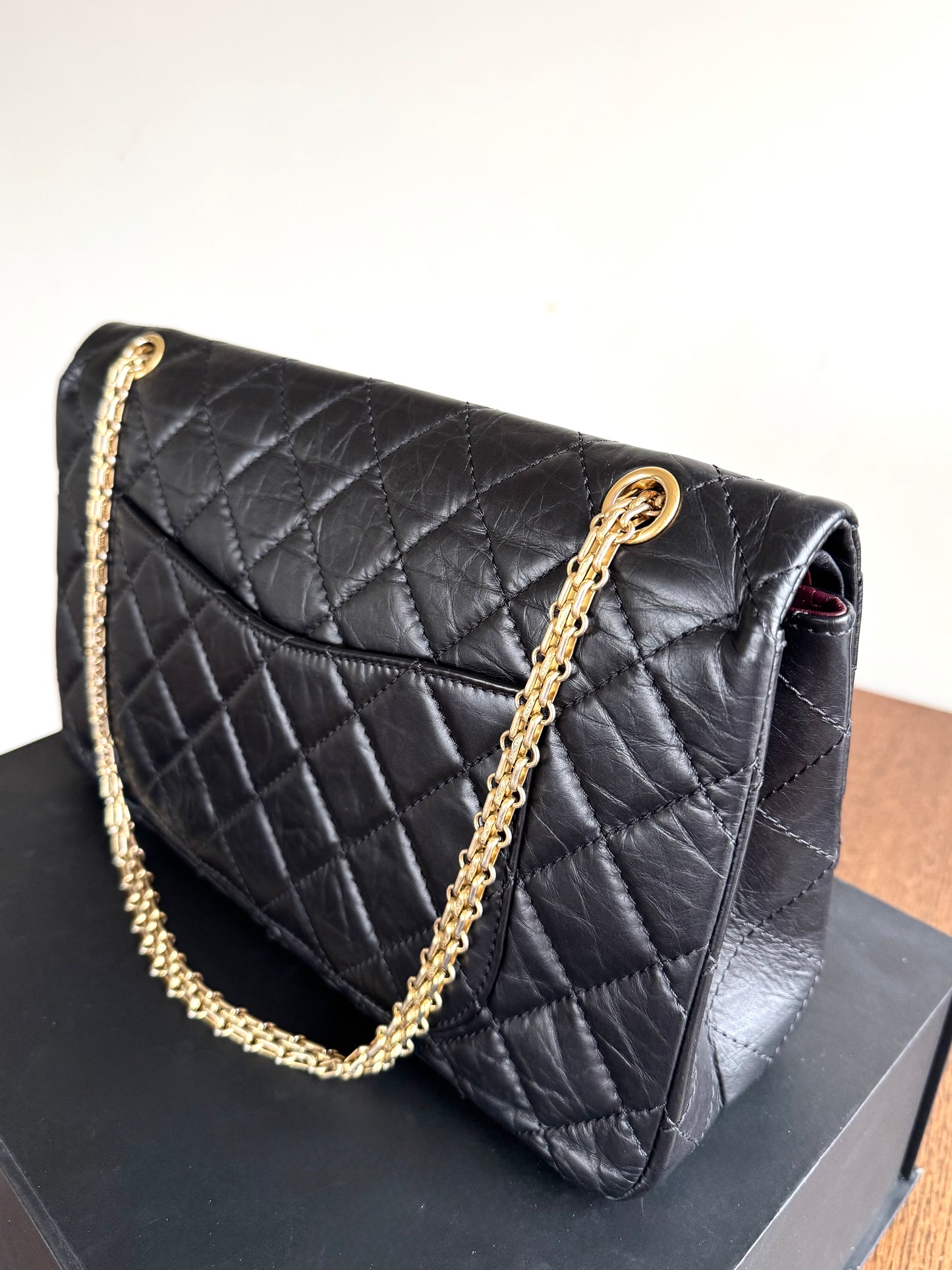 Pre-owned Chanel 2.55 Reissue Maxi 227 Black Calfskin Flap Bag