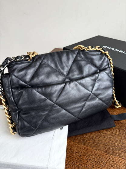 Pre-owned Chanel 19 Large Black Lambskin Flap Bag