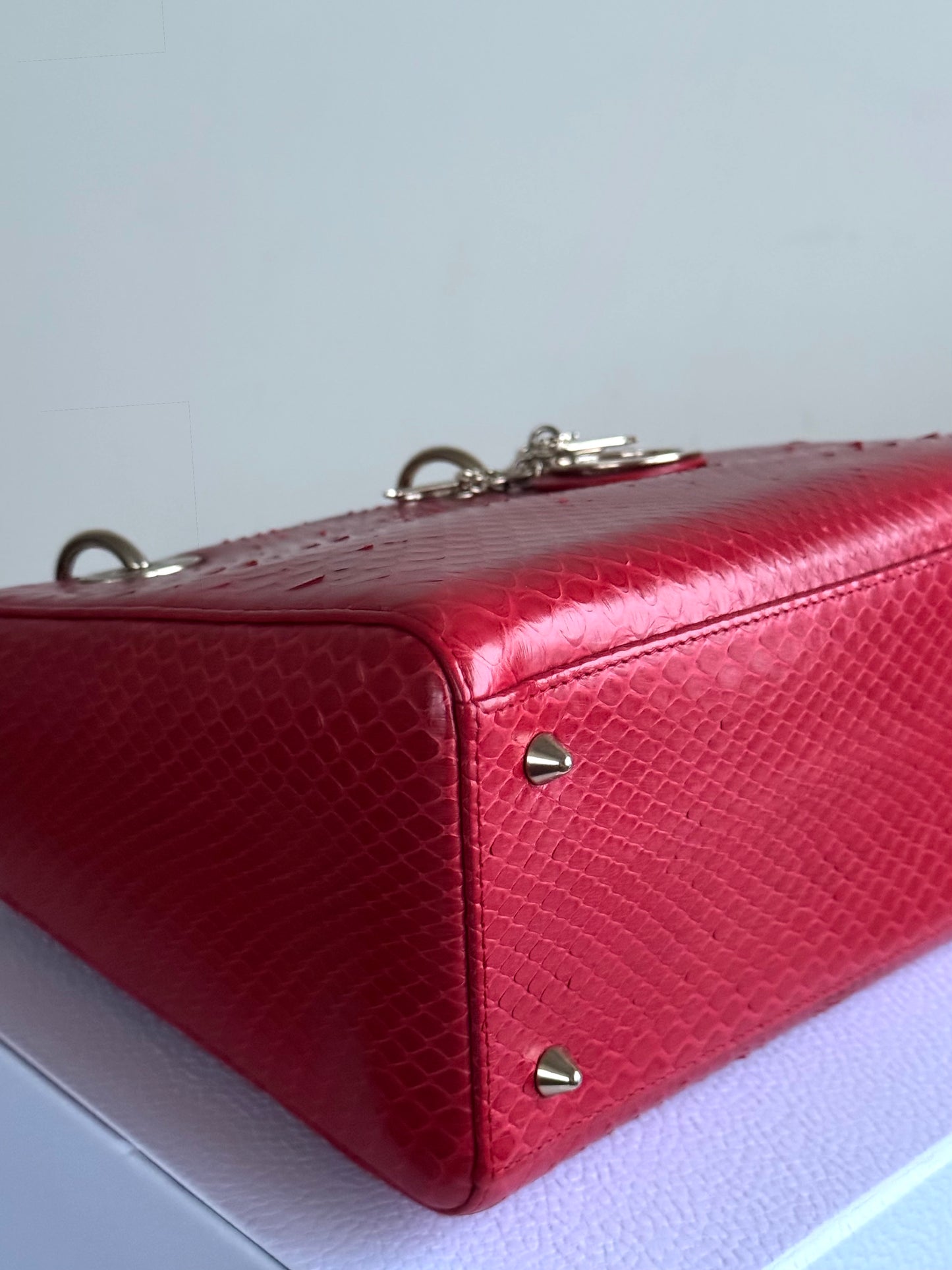 Pre-owned Dior Lady Dior Medium Red Python Bag