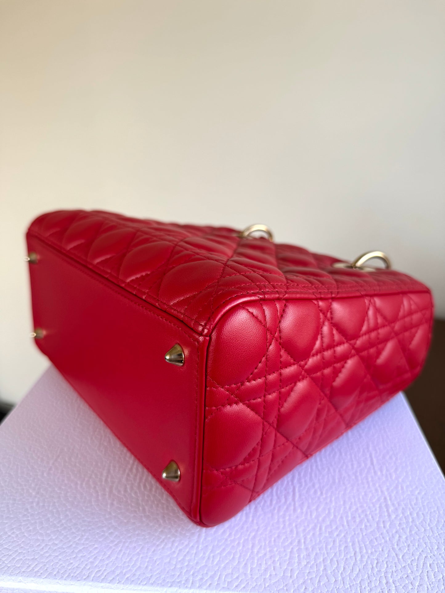 Pre-owned Dior Lady Dior Medium Red Lambskin Bag