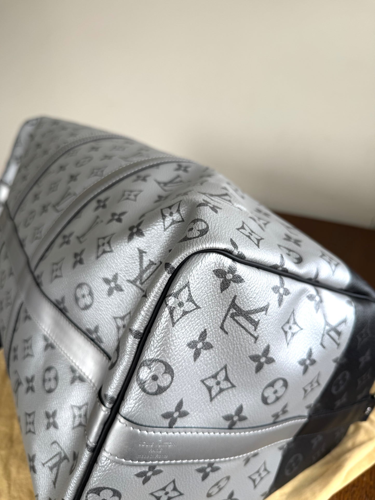 Pre-owned Louis Vuitton Keepall 50 Black Silver Eclipse Split Travel Bag