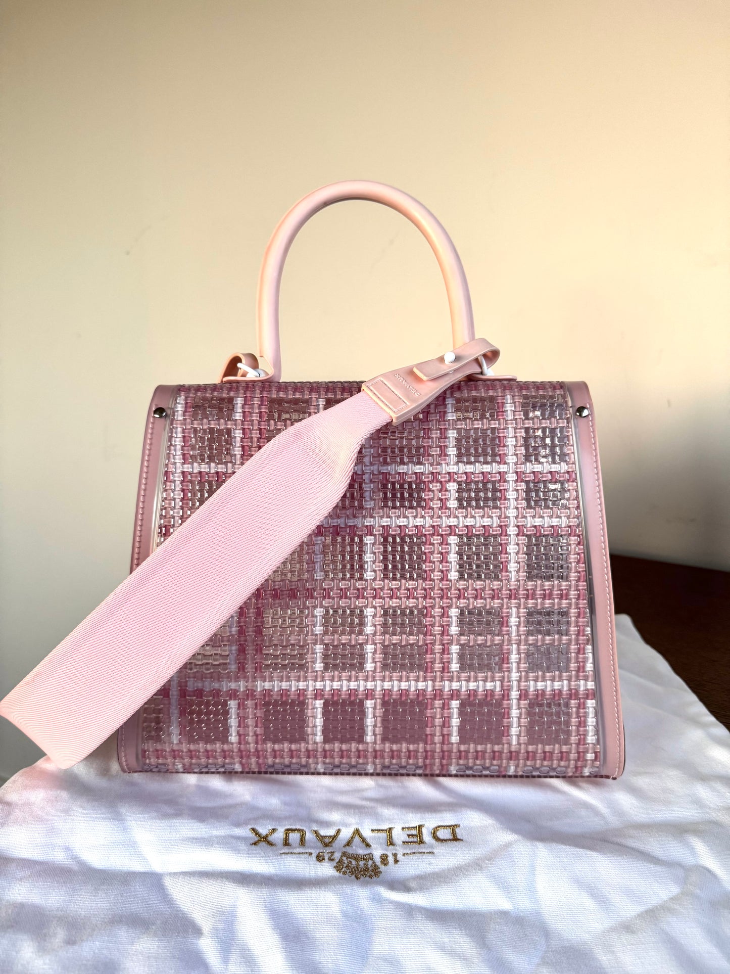 Pre-owned Delvaux Vinyl Gingham The Dreamer Brillant MM Pink Bag
