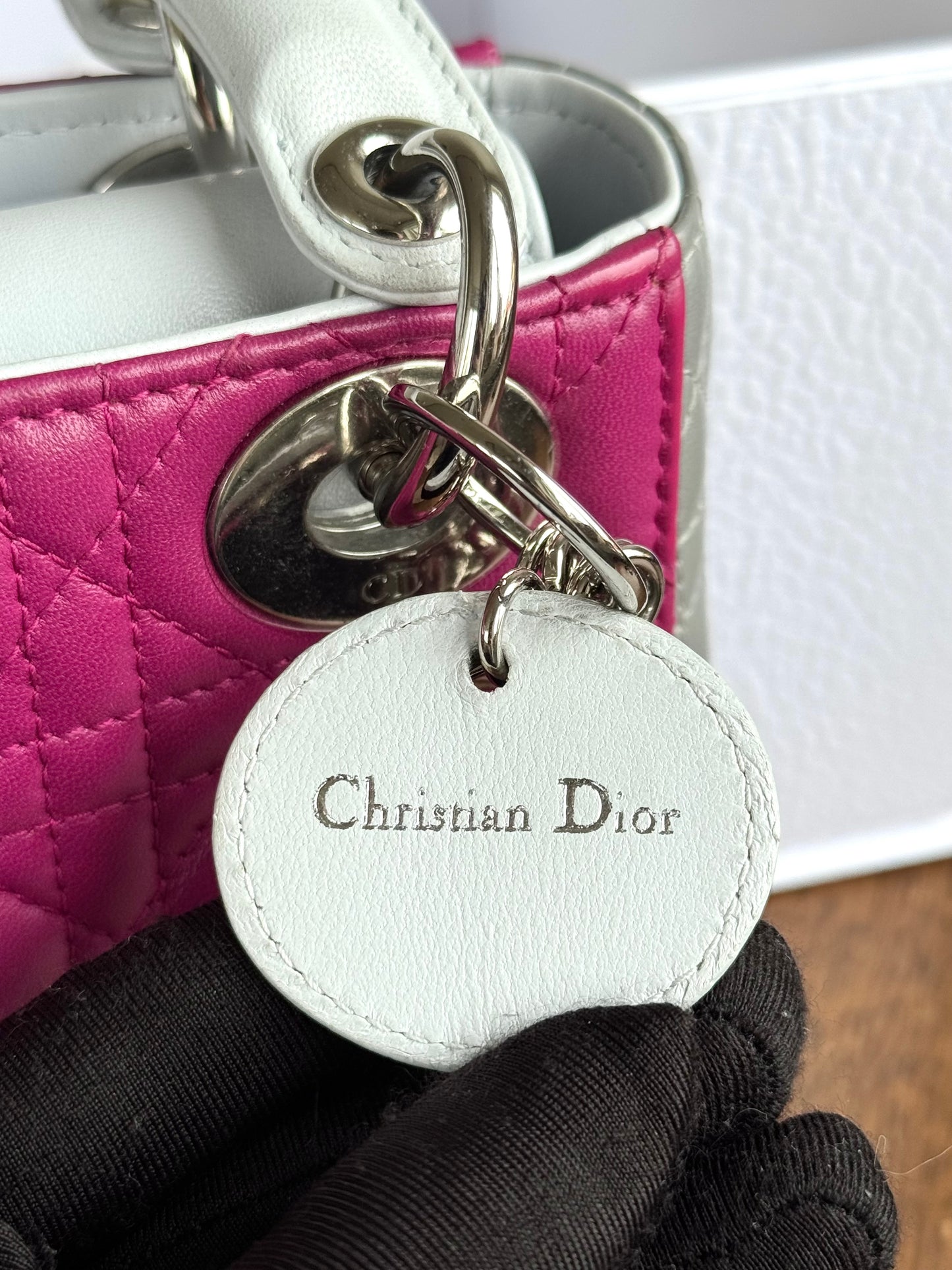 Pre-owned Dior Lady Dior Mini Multicolor Lambskin Cannage Bag