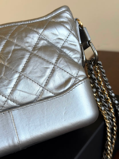 Pre-owned Chanel Gabrielle Small Silver Leather Hobo Bag