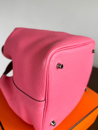 Pre-owned Hermès Picotin 22 Rose Azalee Clemence Handbag