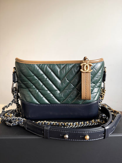 Pre-owned Chanel Gabrielle Small V-stitch Dark Green Leather Hobo Bag Limited Color