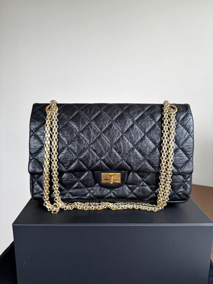 Pre-owned Chanel 2.55 Reissue Large 226 Black Calfskin Flap Bag