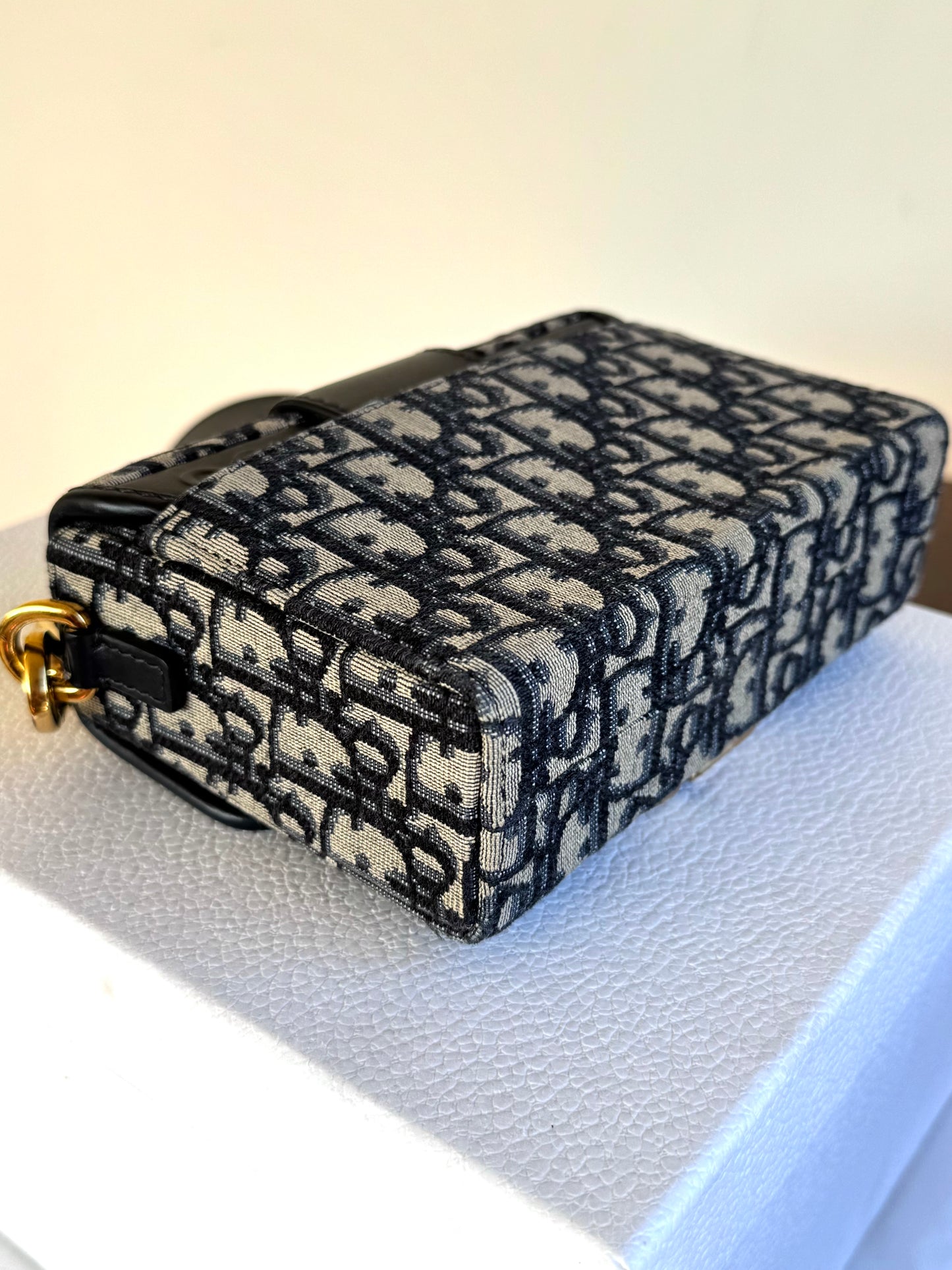 Pre-owned Dior 30 Montaigne Box Navy Canvas Leather Bag