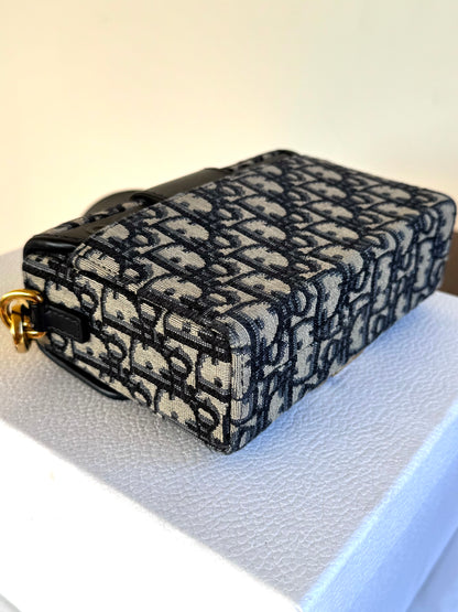 Pre-owned Dior 30 Montaigne Box Navy Canvas Leather Bag