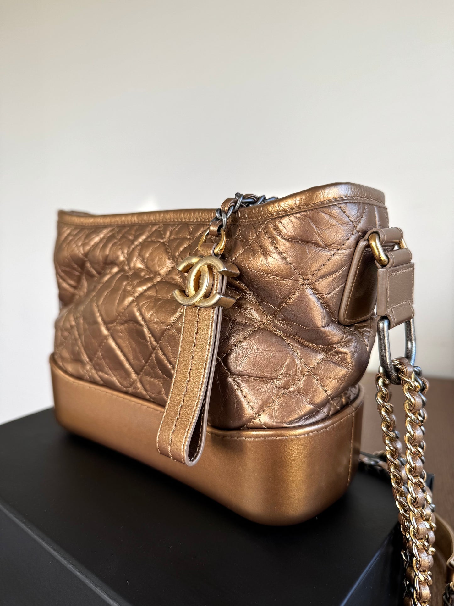 Pre-owned Chanel Gabrielle Small Bronze Leather Hobo Bag