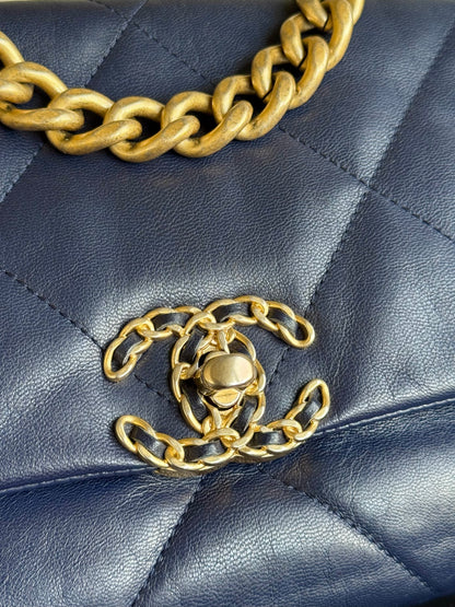 Pre-owned Chanel 19 Small Navy Lambskin Flap Bag