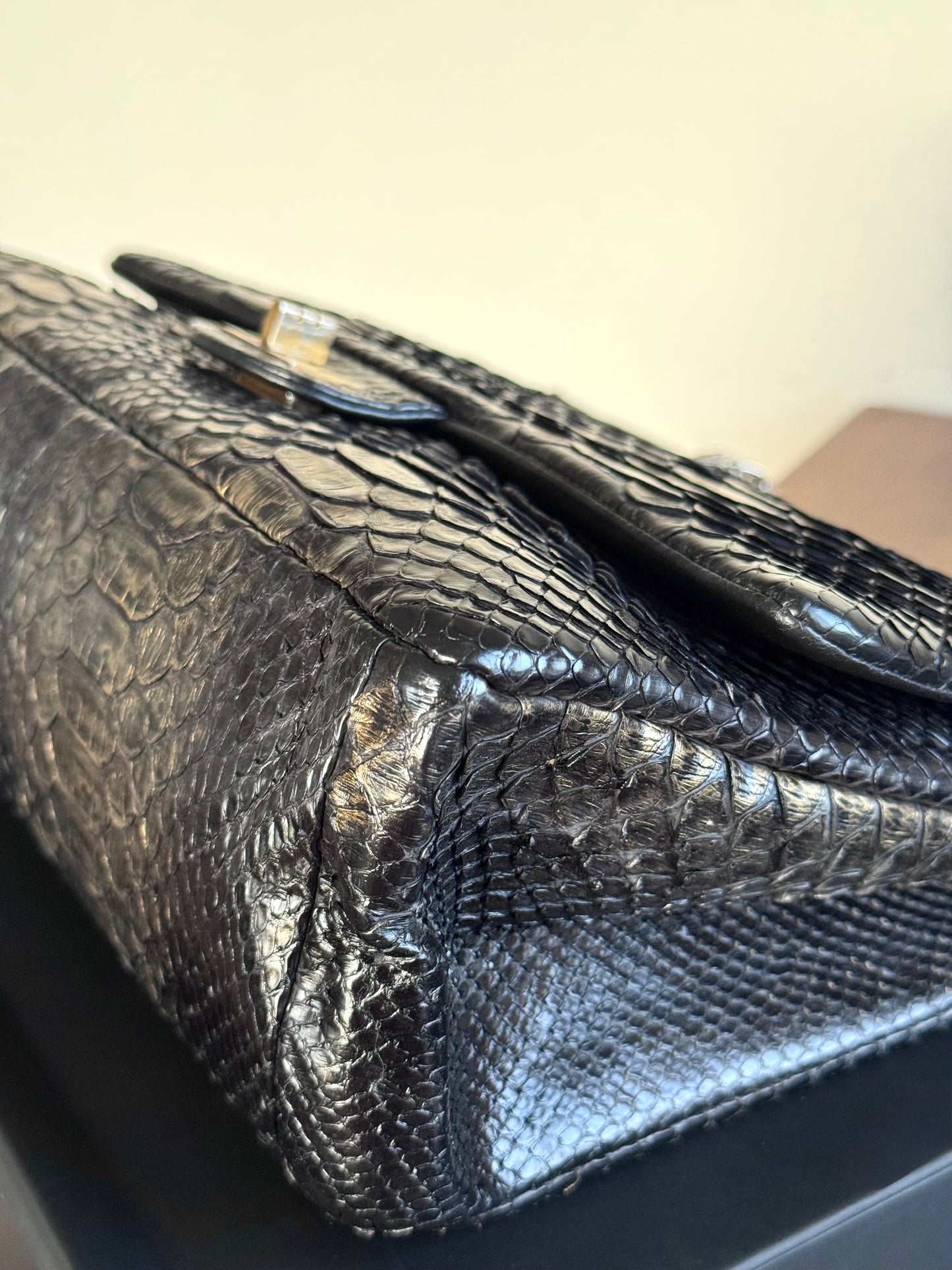 Pre-owned Chanel 2.55 Reissue Large 226 Black Gold Python Flap Bag
