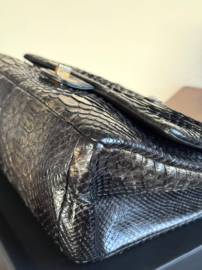 Pre-owned Chanel 2.55 Reissue Large 226 Black Gold Python Flap Bag
