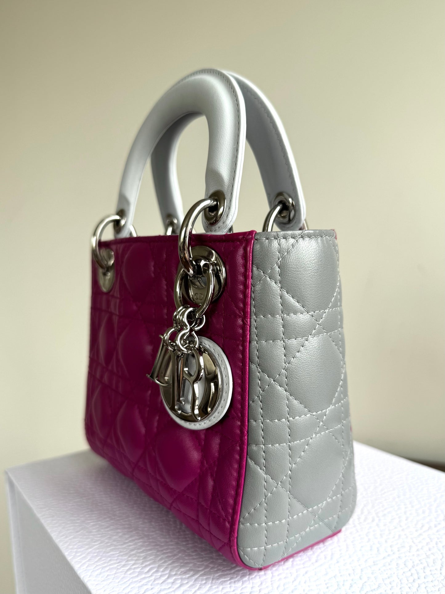 Pre-owned Dior Lady Dior Mini Multicolor Lambskin Cannage Bag