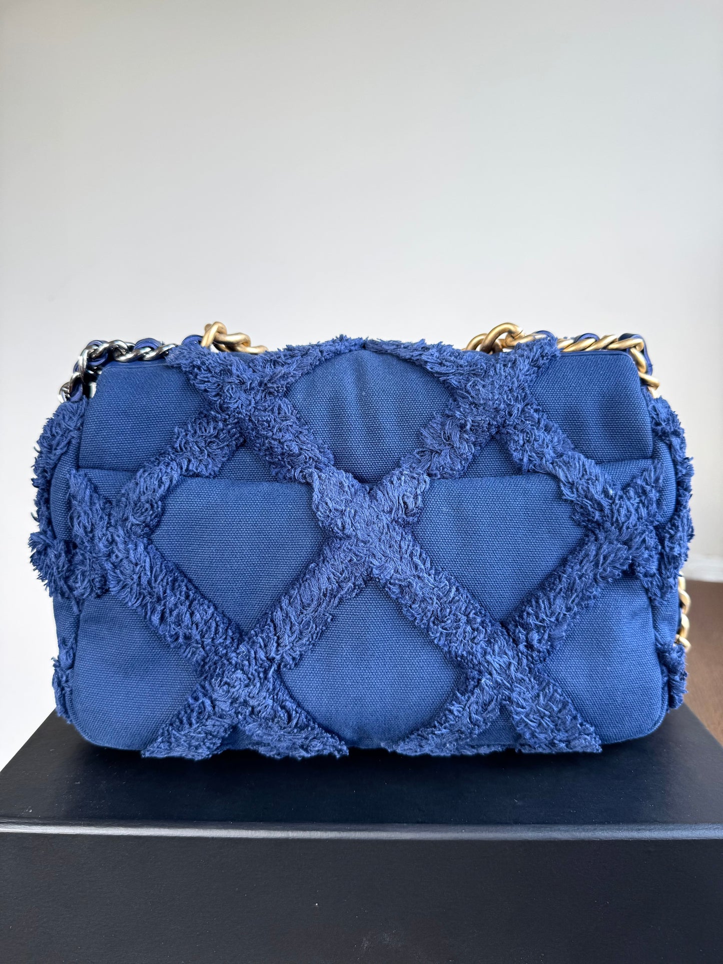 Pre-owned Chanel 19 Small Blue Canvas Flap Bag