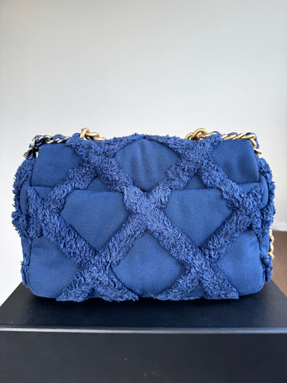 Pre-owned Chanel 19 Small Blue Canvas Flap Bag