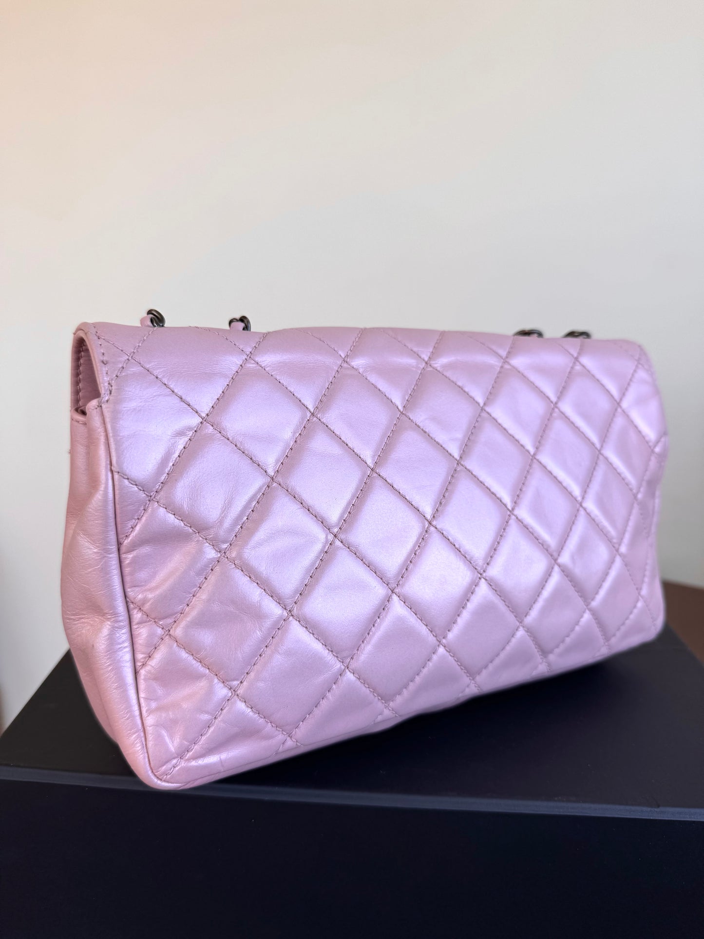 Pre-owned Chanel Coco Pleats Pink Glazed Calfskin Flap Bag