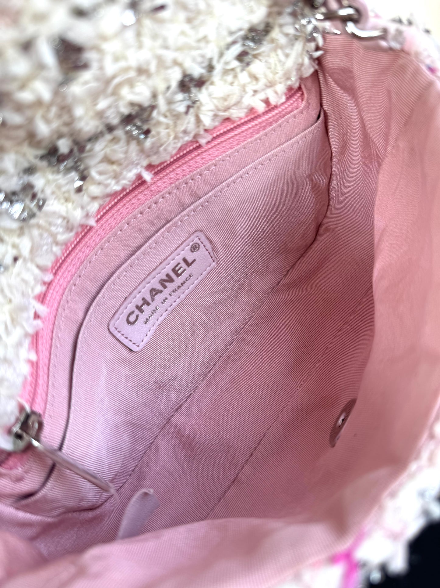 Pre-owned Chanel Timeless Mini Rectangle Pink Tweed Flap Bag