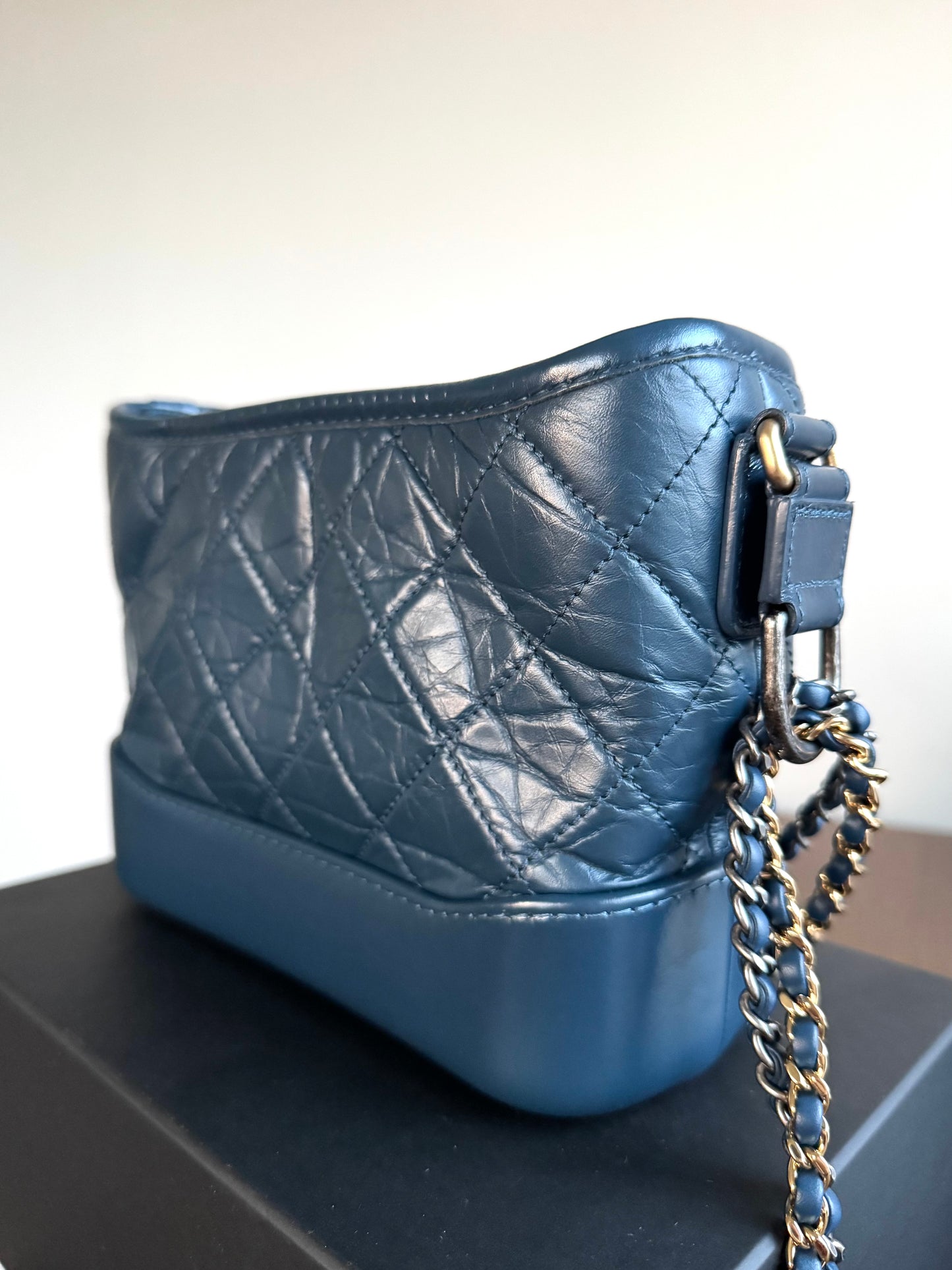 Pre-owned Chanel Gabrielle Small Marine Blue Leather Hobo Bag