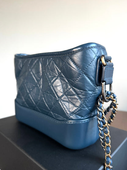 Pre-owned Chanel Gabrielle Small Marine Blue Leather Hobo Bag