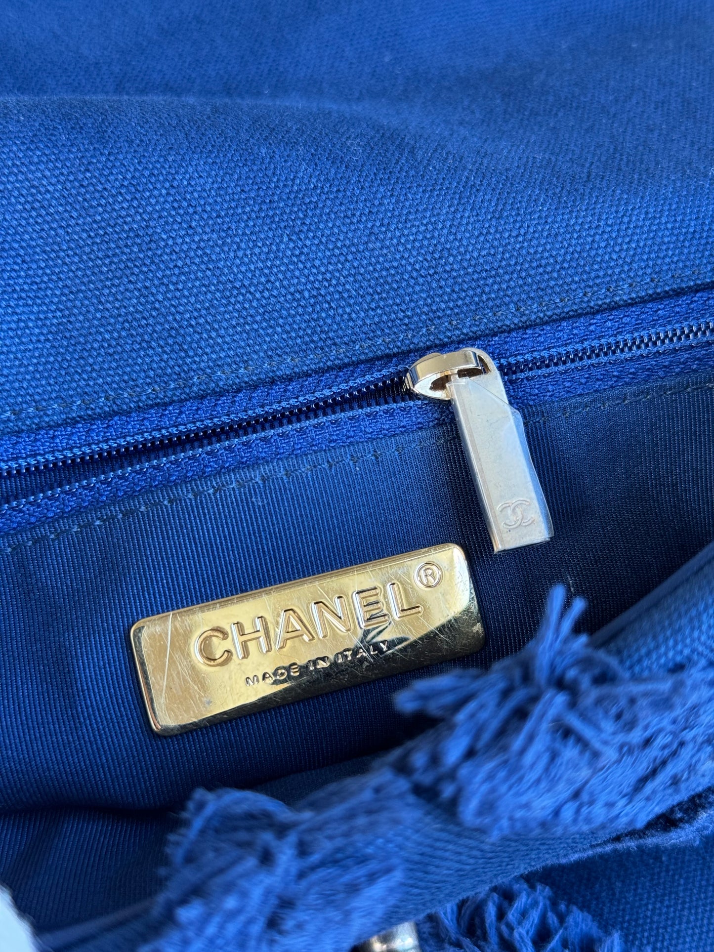 Pre-owned Chanel 19 Small Blue Canvas Flap Bag