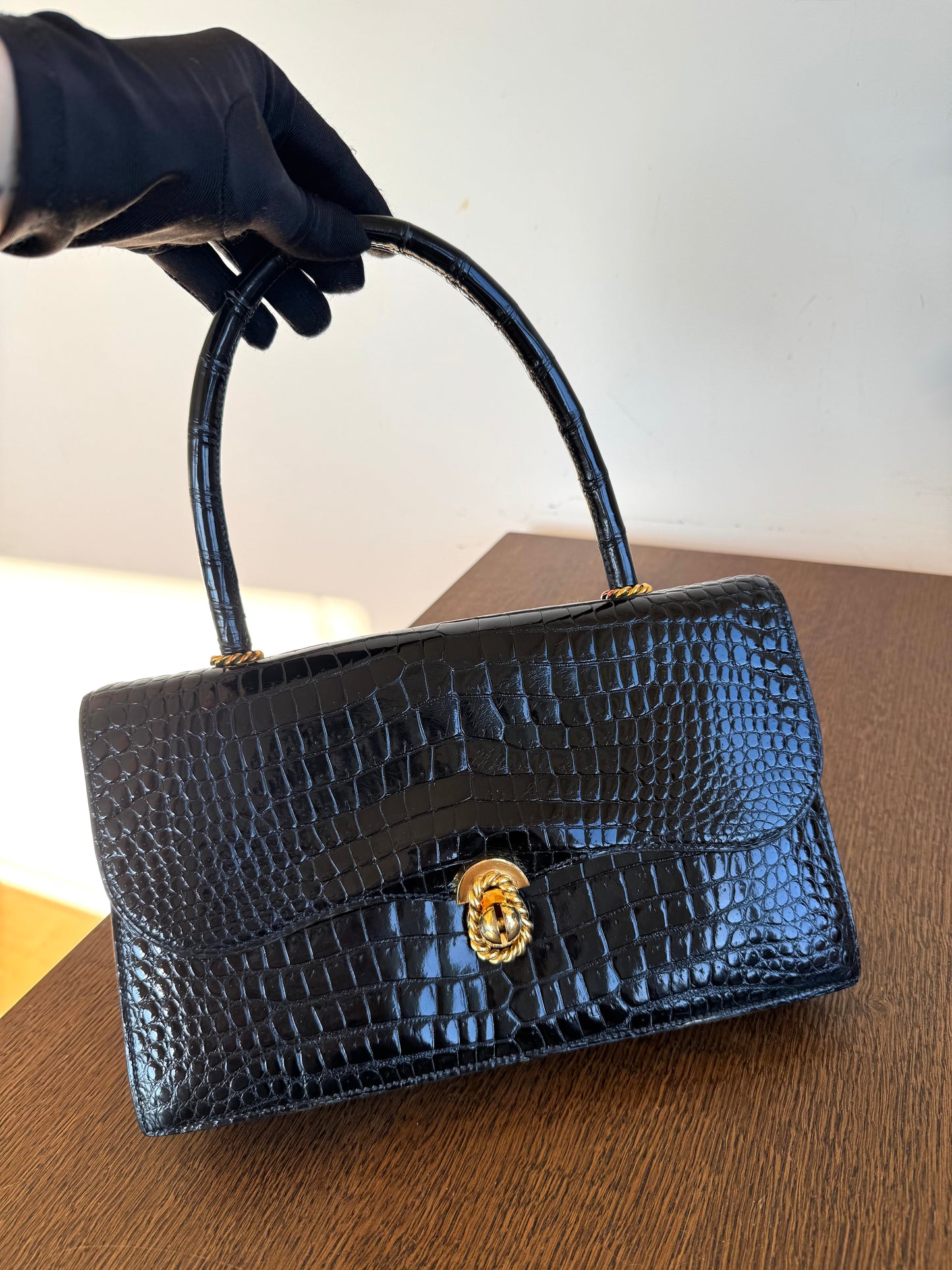 Pre-owned Hermès Vintage Escale Black Crocodile Handle Bag