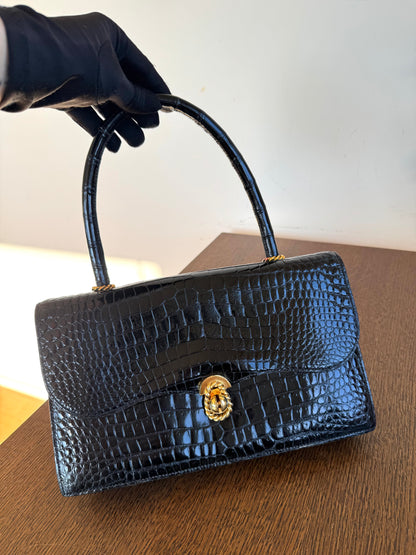 Pre-owned Hermès Vintage Escale Black Crocodile Handle Bag