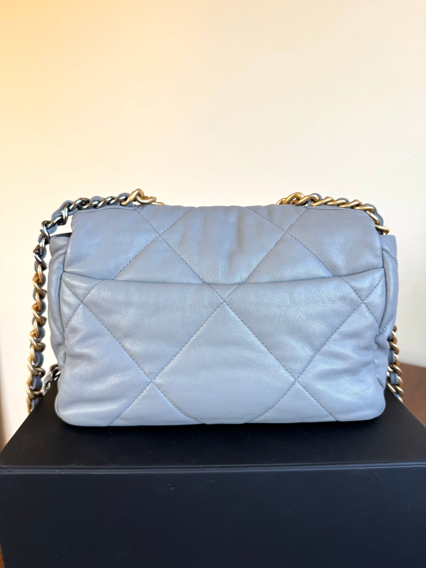 Pre-owned Chanel 19 Small Grey Lambskin Flap Bag