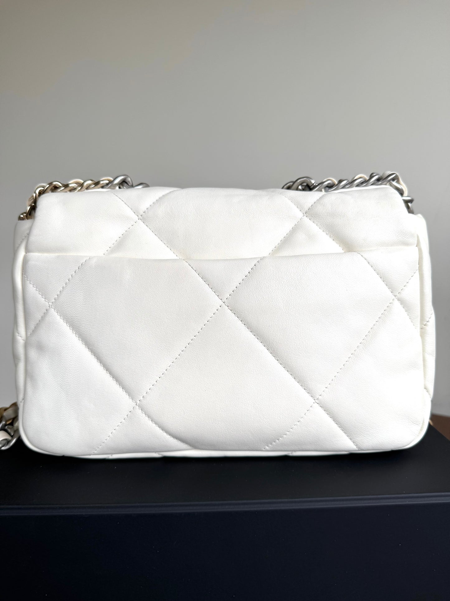 Pre-owned Chanel 19 Small Creamy White Lambskin Flap Bag
