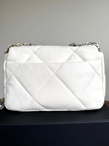 Pre-owned Chanel 19 Small Creamy White Lambskin Flap Bag