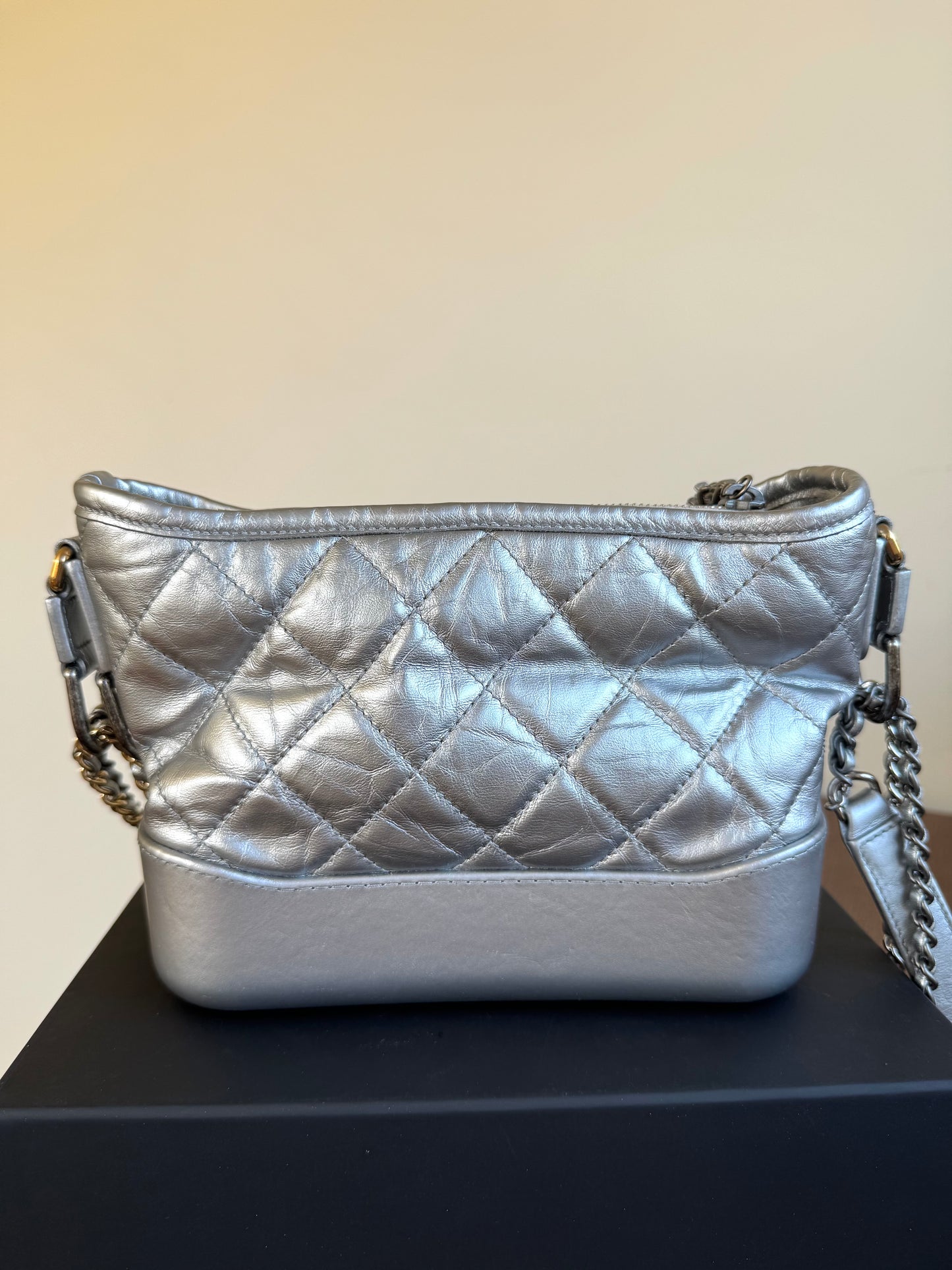 Pre-owned Chanel Gabrielle Small Silver Leather Hobo Bag