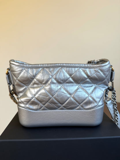 Pre-owned Chanel Gabrielle Small Silver Leather Hobo Bag