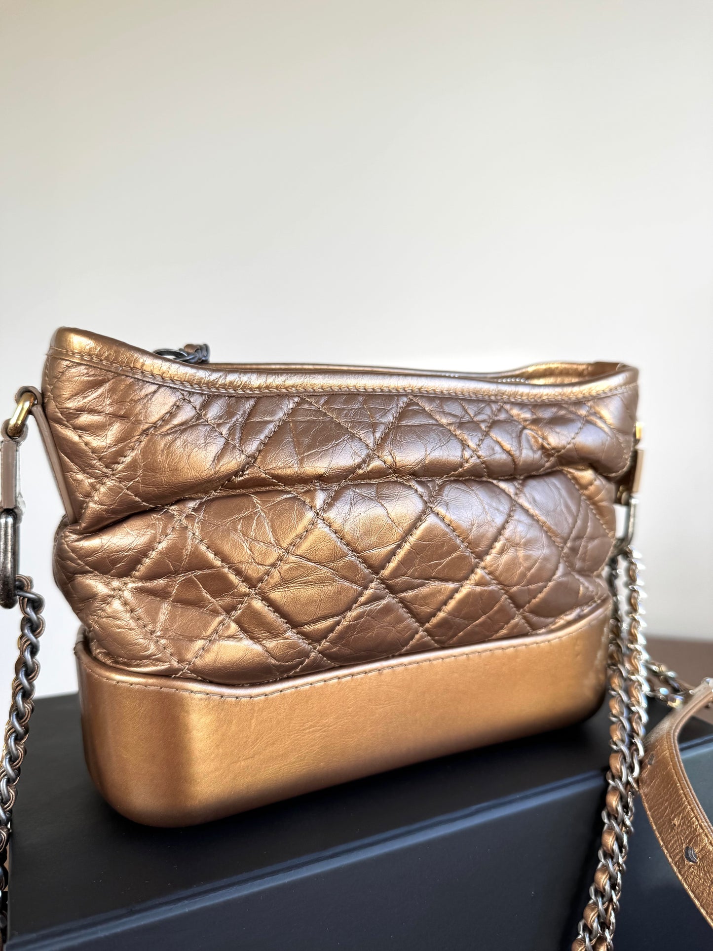 Pre-owned Chanel Gabrielle Small Bronze Leather Hobo Bag
