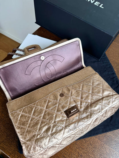 Pre-owned Chanel 2.55 Maxi Rose Gold Calfskin Leather Flap Bag