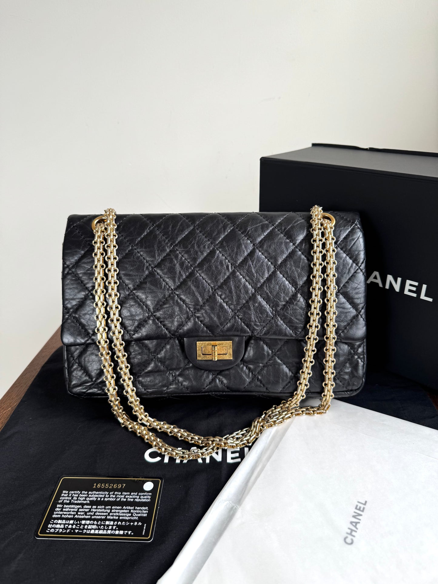 Pre-owned Chanel 2.55 Reissue Large 226 Black Calfskin Flap Bag