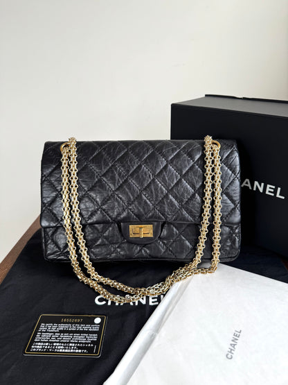 Pre-owned Chanel 2.55 Reissue Large 226 Black Calfskin Flap Bag
