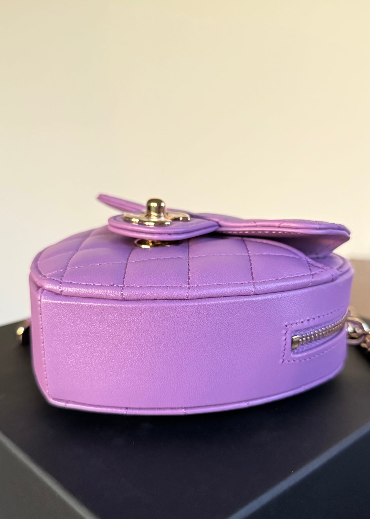 Pre-owned Chanel CC In Love Small Purple Leather Heart Bag