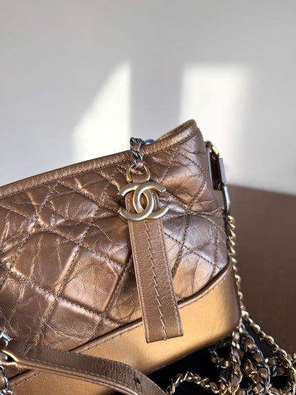 Pre-owned Chanel Gabrielle Small Bronze Leather Hobo Bag
