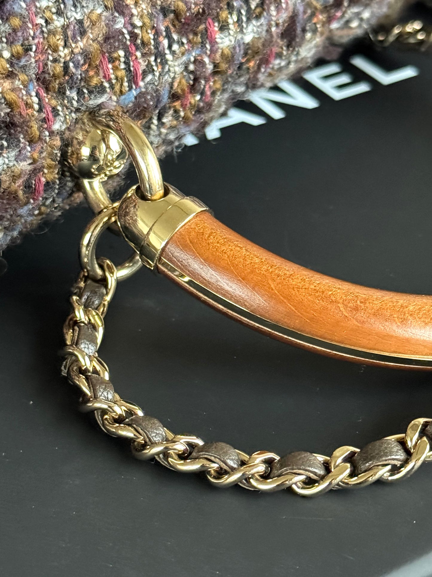 Pre-owned Chanel Knock On Wood Brown Tweed Top Handle Flap Bag