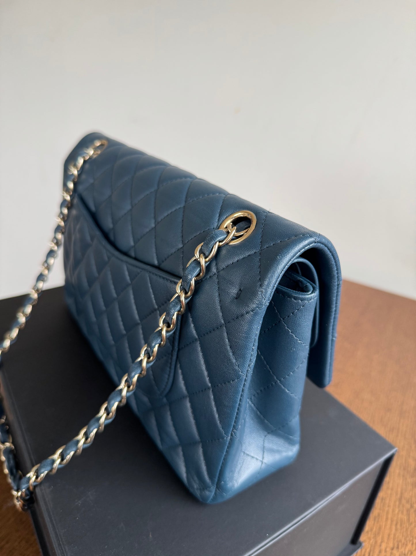 Pre-owned Chanel Timeless Classic Medium Marine Blue Lambskin Flap Bag