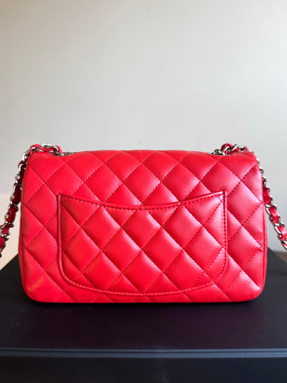 Pre-owned Chanel Timeless Mini Rectangle Coral Red Leather Bag