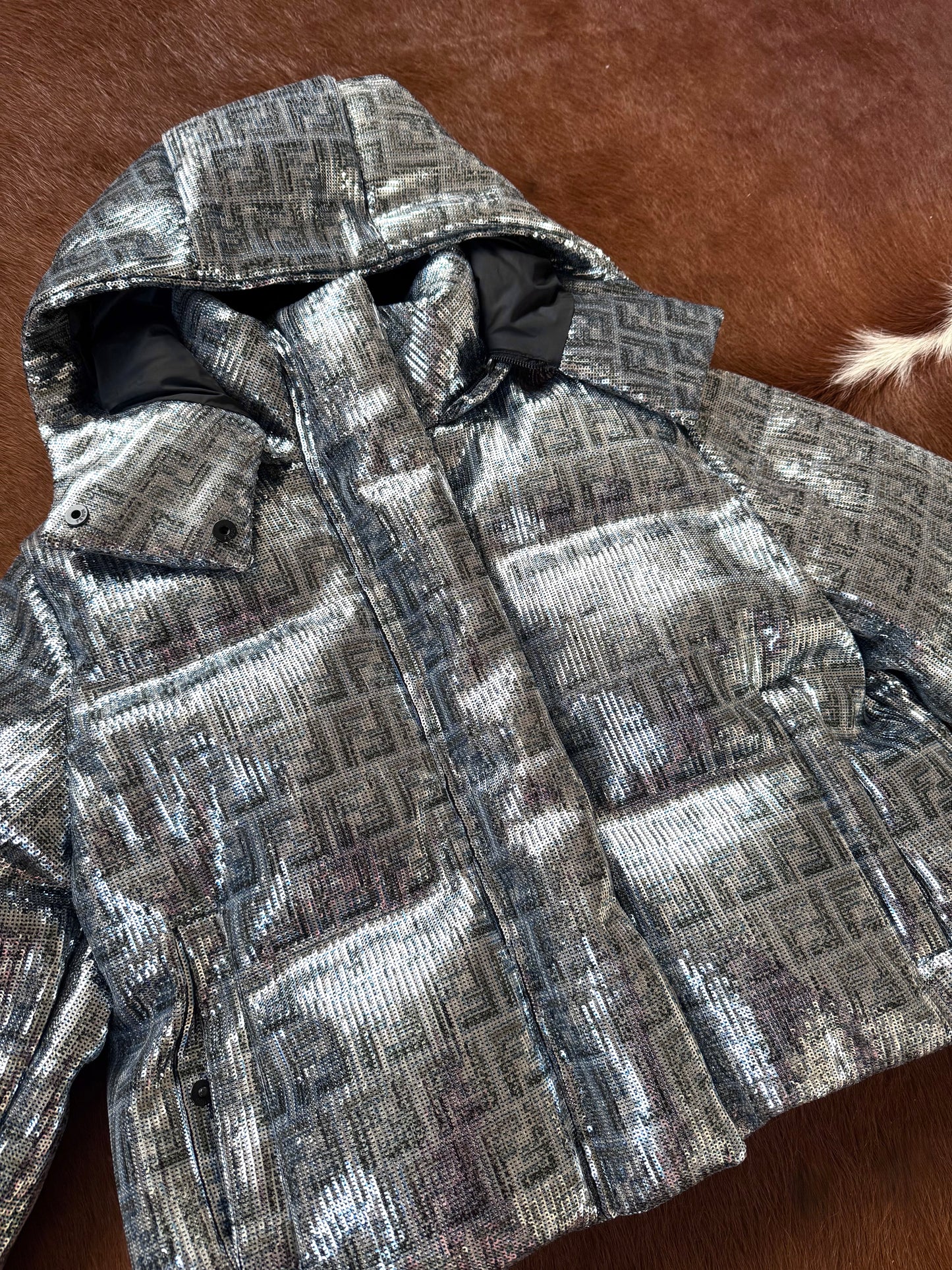 Pre-owned Fendi Silver Full Bomber Down Jacket