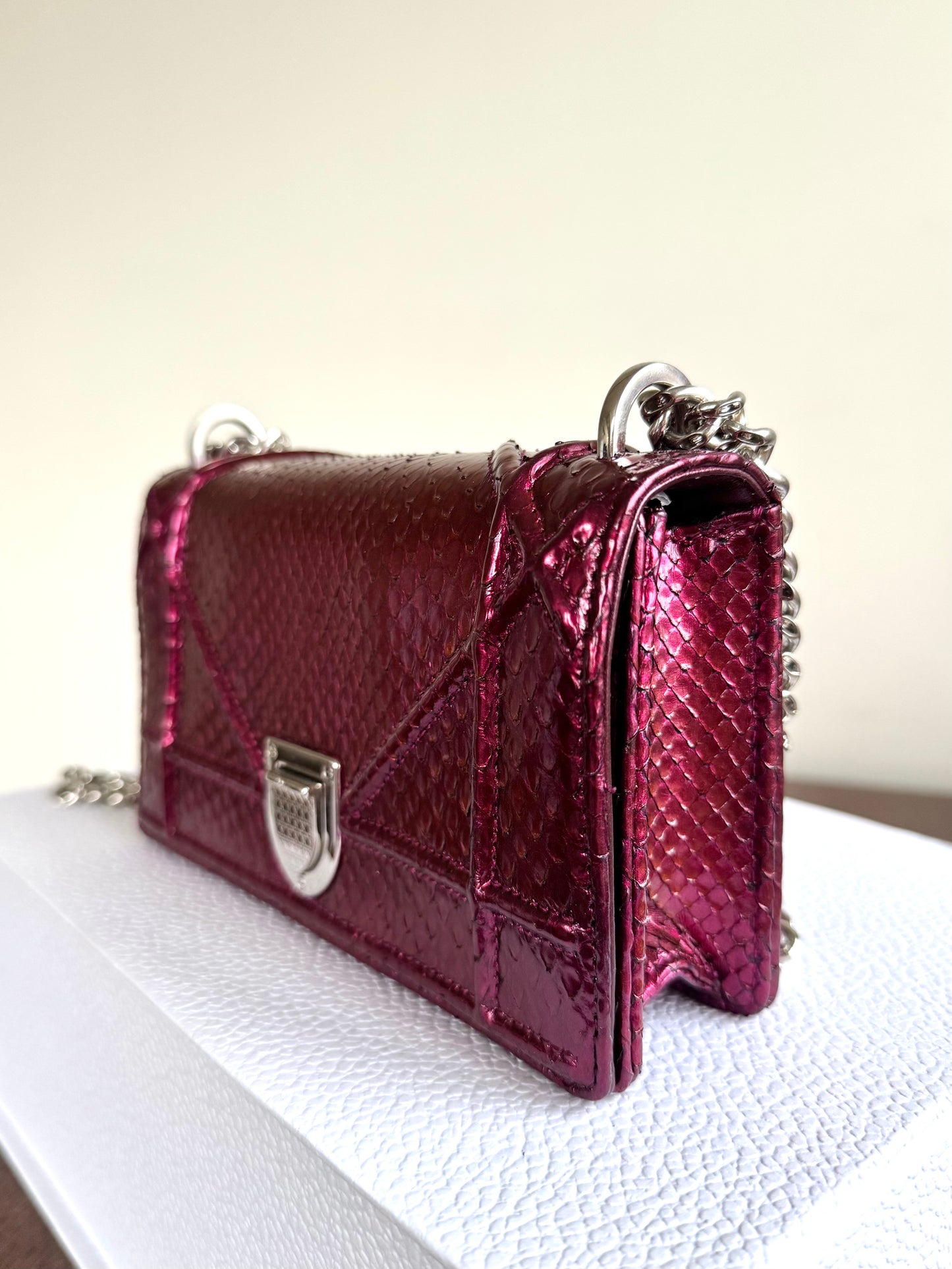 Pre-owned Dior Diorama Mini Metallic Rose Python Flap Bag