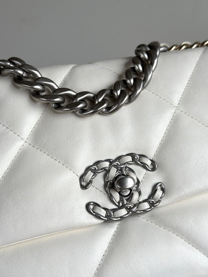 Pre-owned Chanel 19 Small Creamy White Lambskin Flap Bag